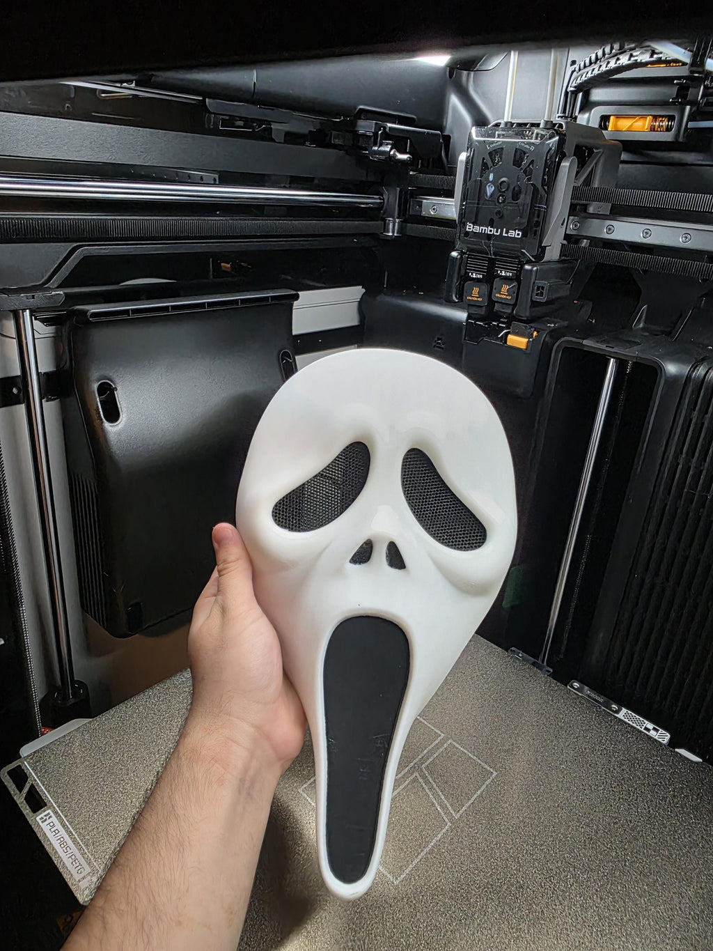 Wearable Ghostface Inspired Mask – 3D Printed – Mesh Eyes & Nose