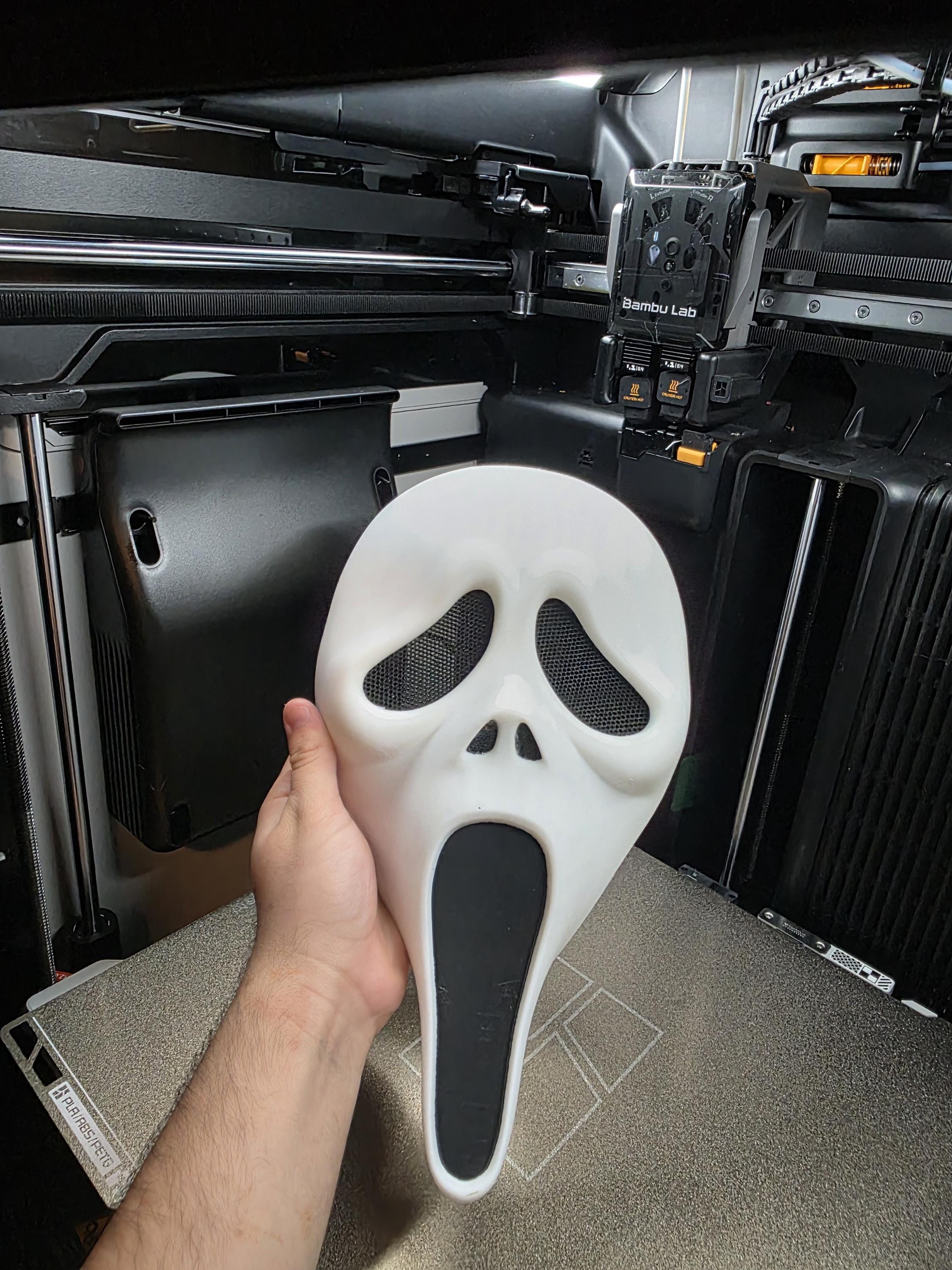 Wearable Ghostface Inspired Mask – 3D Printed – Mesh Eyes & Nose