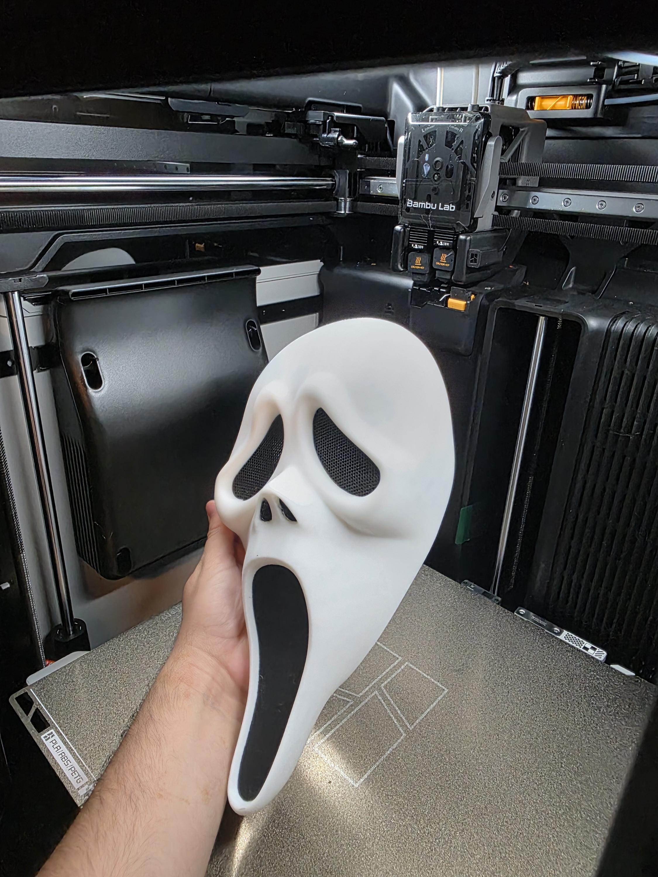Wearable Ghostface Inspired Mask – 3D Printed – Mesh Eyes & Nose