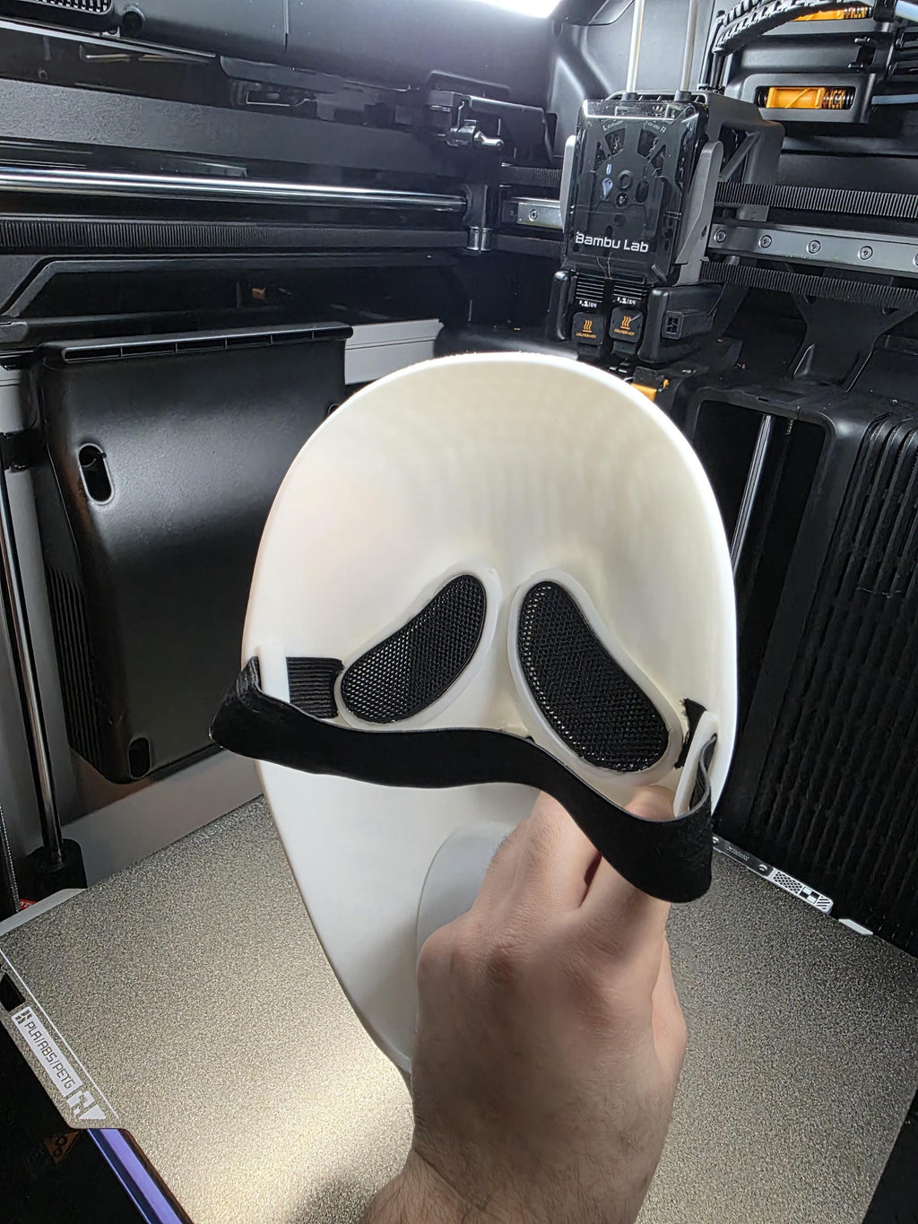 Wearable Ghostface Inspired Mask – 3D Printed – Mesh Eyes & Nose
