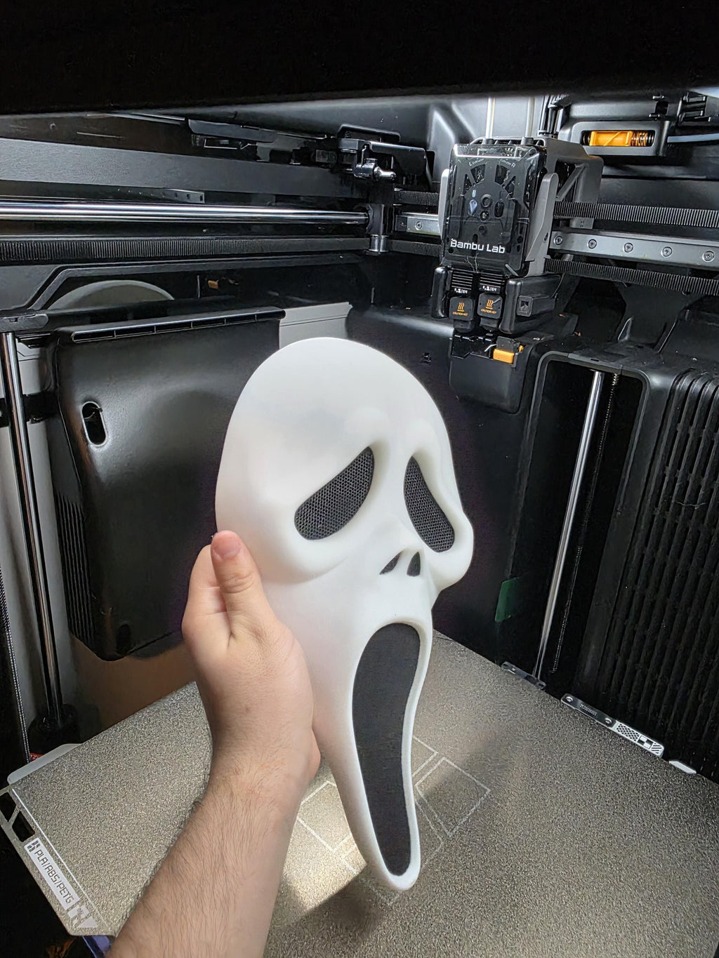 Wearable Ghostface Inspired Mask – 3D Printed – Mesh Eyes & Nose