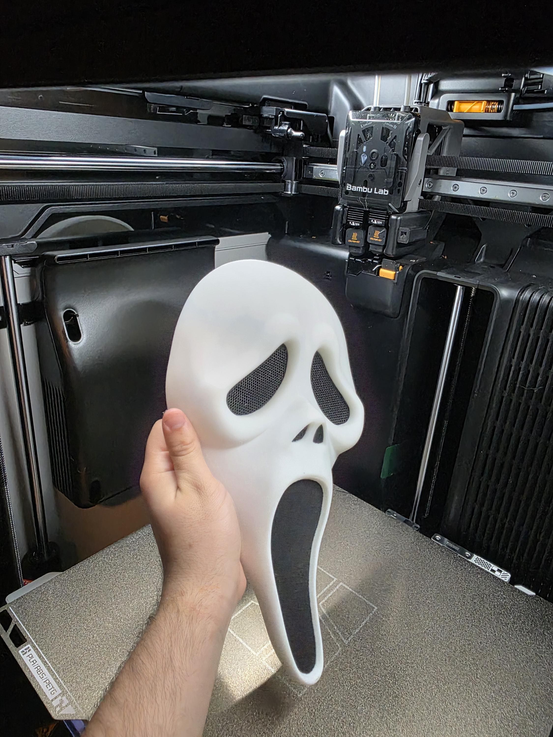 Wearable Ghostface Inspired Mask – 3D Printed – Mesh Eyes & Nose