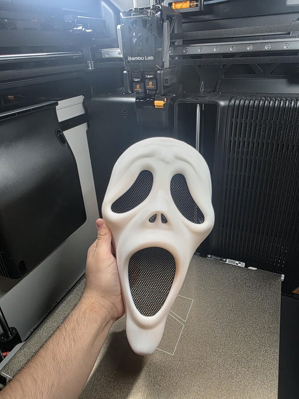 Wearable Scary Movie 6 Ghostface Inspired Mask – 3D Printed – Mesh Eyes & Nose