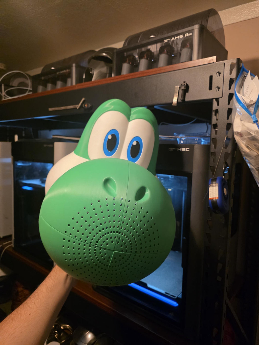3D Printed Yoshi inspired Helmet – Super Mario Galaxy Inspired – Fully Assembled Cosplay Mask (24” Fit, Magnetic Back)